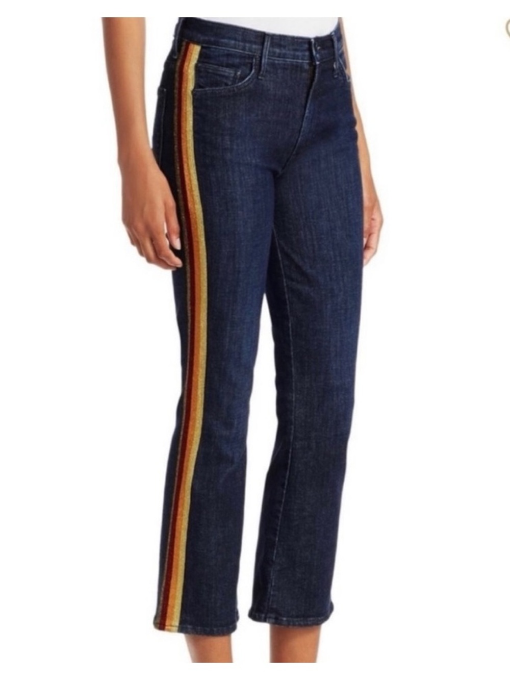 MOTHER The Insider Cropped Dark Blue  with Red-Orange-Yellow Side Stripessize 25